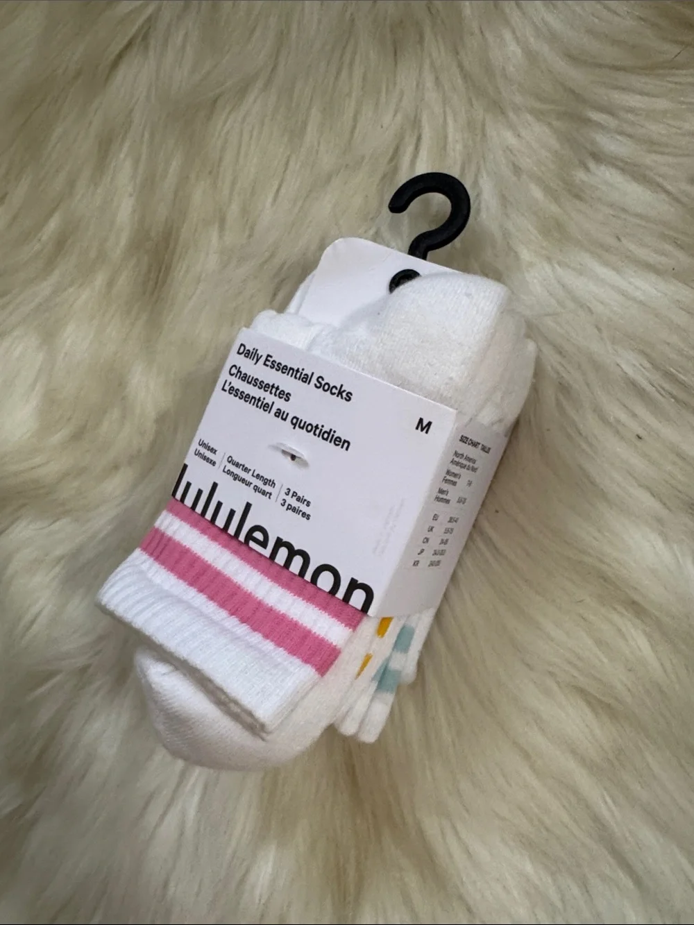 NWT Lululemon Unisex Daily Essential Quarter Socks 3 Pack